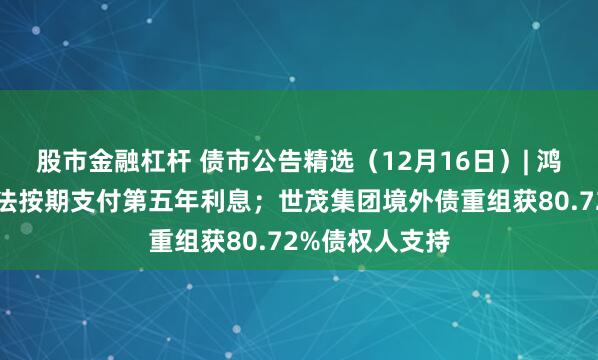 股市金融杠杆 债市公告精选（12月16日）| 鸿达转债预计无法按期支付第五年利息；世茂集团境外债重组获80.72%债权人支持